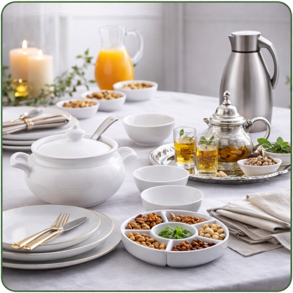 art de la table vaisselle : service à soupe, service à thé, thermo, verres, assiettes 