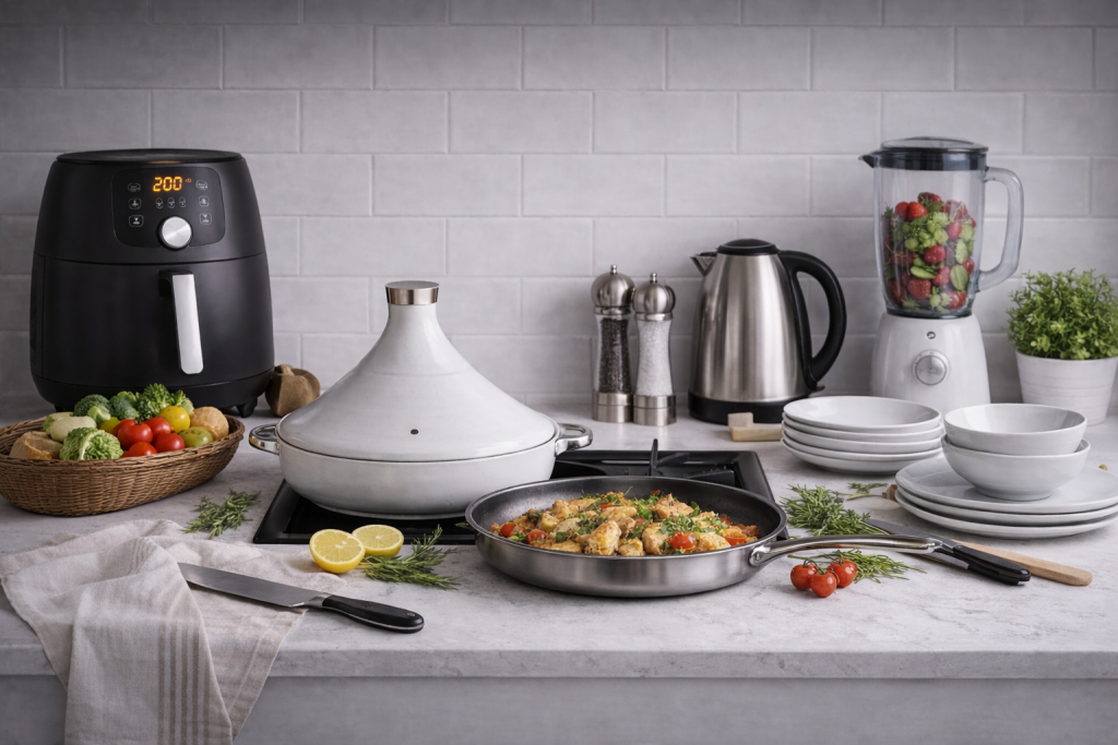 équipements de cuisine modernes avec vaisselles et petit electromenagers , équipement de cuisine complet pour la maison